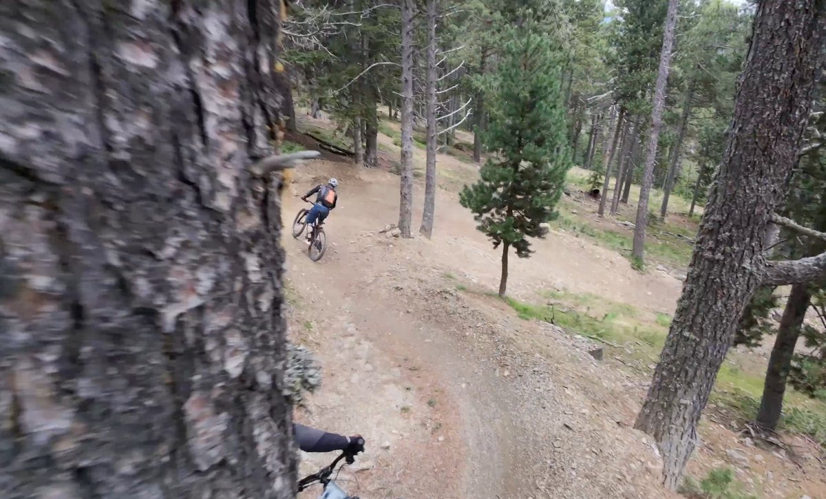 Mountain biking in Vallnord - drone meets tree