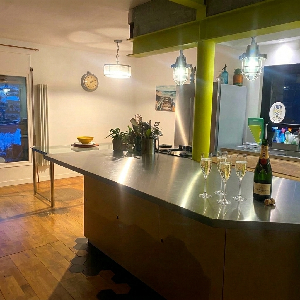 Bespoke stainless steel kitchen island - Andorra chalet